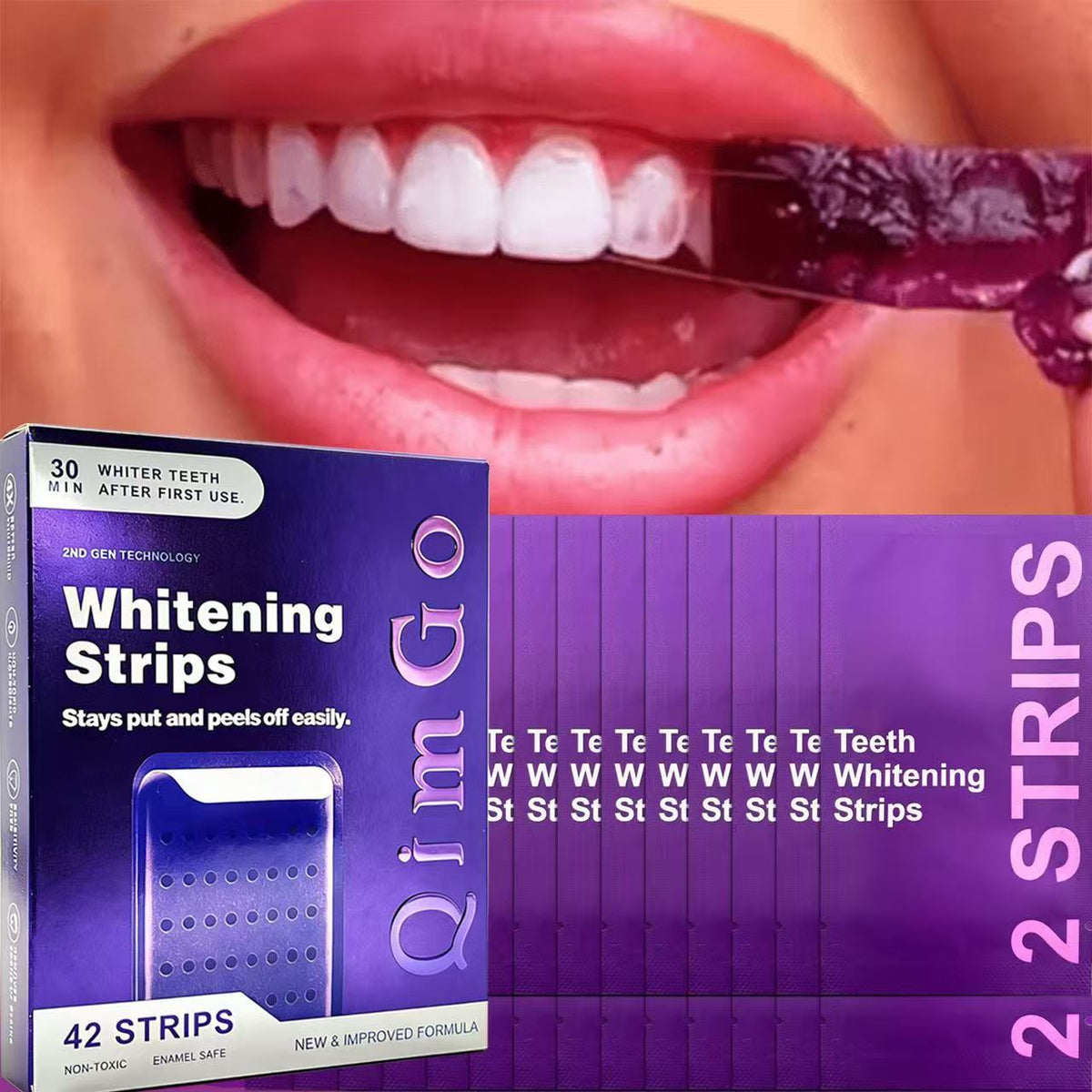 Purple Teeth Whitening Strips - 7/21 Whitening Sessions - Non Sensitive Teeth Whitening - Peroxide-Free